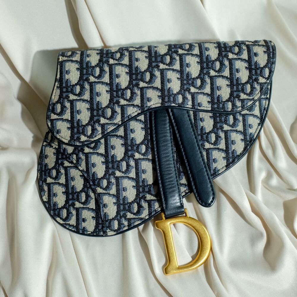 Christian Dior Mini Saddle Bag – Navy Oblique Print Canvas